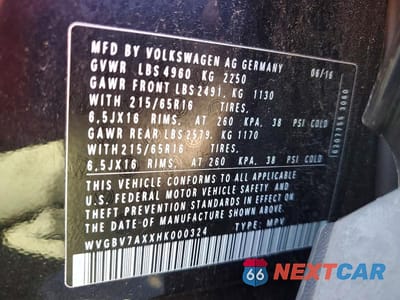 Zdjęcie 13 z 13 samochodu: 2017 VOLKSWAGEN TIGUAN S VIN:WVGBV7AXXHK000324 - miniatura
