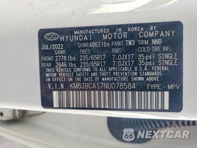 Zdjęcie 12 z 12 samochodu: 2022 HYUNDAI TUCSON BLUE VIN:KM8JBCA17NU078584 - miniatura