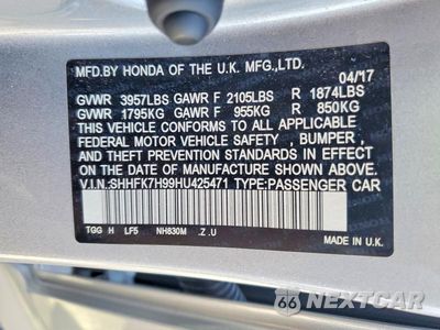 Zdjęcie 12 z 12 samochodu: 2017 HONDA CIVIC SPORT TOURING VIN:SHHFK7H99HU425471 - miniatura