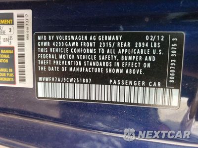 Zdjęcie 12 z 12 samochodu: 2012 VOLKSWAGEN GTI VIN:WVWFV7AJ9CW251807 - miniatura