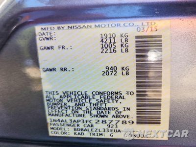 Zdjęcie 12 z 12 samochodu: 2015 NISSAN ALTIMA 2.5 S VIN:1N4AL3AP3FC287789 - miniatura