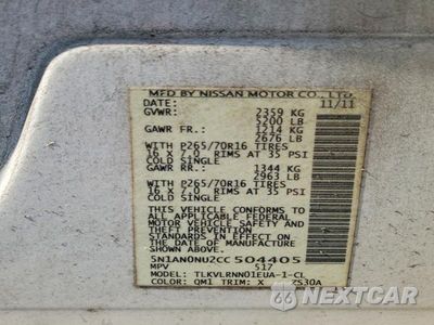 Zdjęcie 13 z 13 samochodu: 2012 NISSAN XTERRA X VIN:5N1AN0NU2CC504405 - miniatura