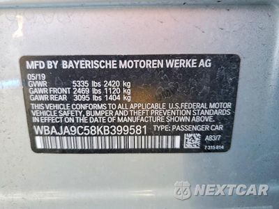 Zdjęcie 12 z 12 samochodu: 2019 BMW 530E VIN:WBAJA9C58KB399581 - miniatura