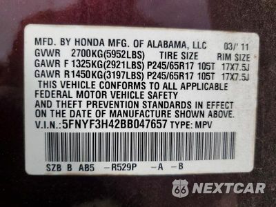 Zdjęcie 13 z 13 samochodu: 2011 HONDA PILOT EX VIN:5FNYF3H42BB047657 - miniatura