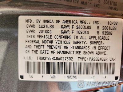 Zdjęcie 13 z 13 samochodu: 2008 HONDA ACCORD EXL VIN:1HGCP25848A027602 - miniatura