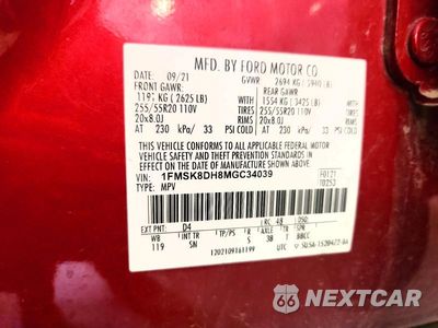Zdjęcie 13 z 13 samochodu: 2021 FORD EXPLORER XLT VIN:1FMSK8DH8MGC34039 - miniatura