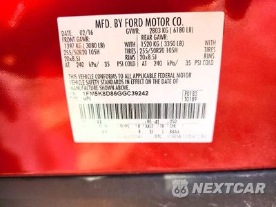 Zdjęcie 14 z 14 samochodu: 2016 FORD EXPLORER XLT VIN:1FM5K8D86GGC39242 - miniatura