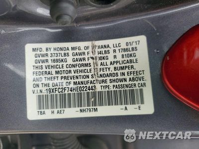 Zdjęcie 13 z 13 samochodu: 2017 HONDA CIVIC EX VIN:19XFC2F74HE022443 - miniatura