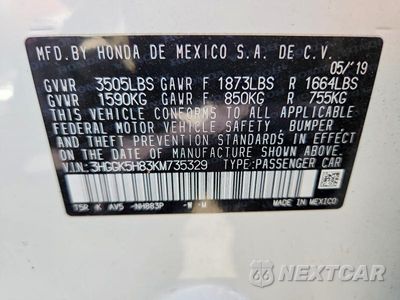 Zdjęcie 12 z 12 samochodu: 2019 HONDA FIT EX VIN:3HGGK5H83KM735329 - miniatura