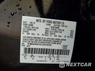 Zdjęcie 13 z 13 samochodu: 2020 FORD EXPLORER XLT VIN:1FMSK8DH3LGA79320 - miniatura