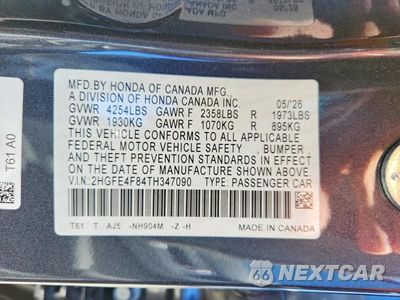 Zdjęcie 13 z 13 samochodu: 2026 HONDA CIVIC SPORT VIN:2HGFE4F84TH347090 - miniatura