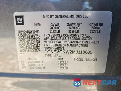 Zdjęcie 13 z 13 samochodu: 2021 CHEVROLET TRAVERSE LT VIN:1GNEVGKW2MJ110685 - miniatura
