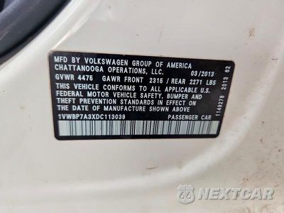 Zdjęcie 12 z 12 samochodu: 2013 VOLKSWAGEN PASSAT SE VIN:1VWBP7A3XDC113039 - miniatura