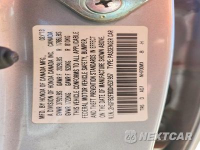 Zdjęcie 13 z 13 samochodu: 2013 HONDA CIVIC EX VIN:2HGFB2F80DH531957 - miniatura