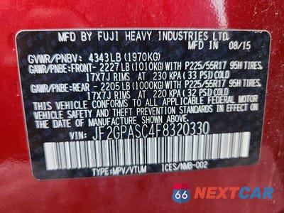 Zdjęcie 13 z 13 samochodu: 2015 SUBARU XV CROSSTREK SPORT LIMITED VIN:JF2GPASC4F8320330 - miniatura