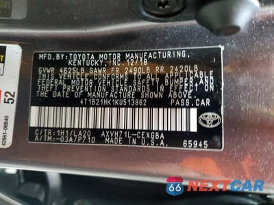 Zdjęcie 12 z 12 samochodu: 2019 TOYOTA CAMRY HYBRID XLE VIN:4T1B21HK1KU513862 - miniatura