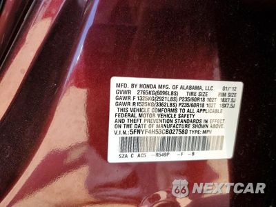 Zdjęcie 12 z 12 samochodu: 2012 HONDA PILOT EXL VIN:5FNYF4H53CB027580 - miniatura