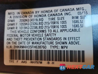 Zdjęcie 13 z 13 samochodu: 2015 HONDA CR-V LX VIN:2HKRM4H35FH638760 - miniatura