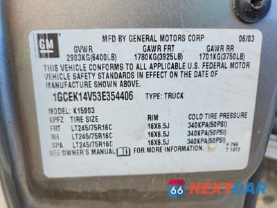 Zdjęcie 12 z 12 samochodu: 2003 CHEVROLET SILVERADO K1500 VIN:1GCEK14V53E354406 - miniatura
