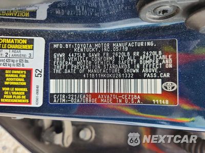 Zdjęcie 13 z 13 samochodu: 2019 TOYOTA CAMRY SE VIN:4T1B11HK0KU261332 - miniatura