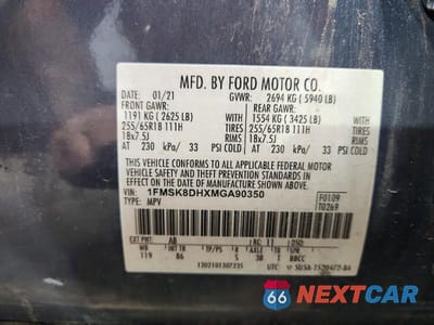 Zdjęcie 13 z 13 samochodu: 2021 FORD EXPLORER XLT VIN:1FMSK8DHXMGA90350 - miniatura