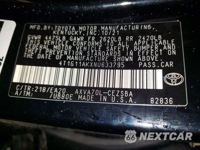 Zdjęcie 12 z 12 samochodu: 2022 TOYOTA CAMRY SE VIN:4T1G11AKXNU633795 - miniatura