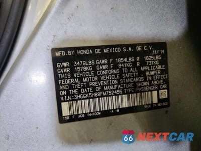 Zdjęcie 13 z 13 samochodu: 2015 HONDA FIT EX VIN:3HGGK5H88FM752455 - miniatura