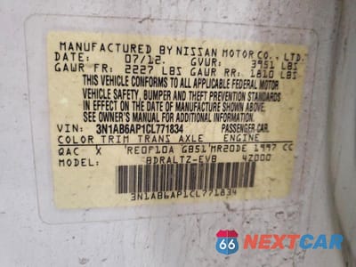Zdjęcie 12 z 12 samochodu: 2012 NISSAN SENTRA 2.0 VIN:3N1AB6AP1CL771834 - miniatura