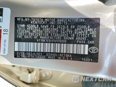 Zdjęcie 12 z 12 samochodu: 2015 TOYOTA AVALON XLE TOURING VIN:4T1BK1EB1FU176006 - miniatura