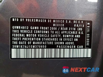 Zdjęcie 12 z 12 samochodu: 2014 VOLKSWAGEN JETTA BASE VIN:3VW1K7AJ1EM370650 - miniatura