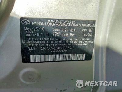 Zdjęcie 13 z 13 samochodu: 2017 HYUNDAI ELANTRA SE VIN:5NPD74LF4HH083516 - miniatura