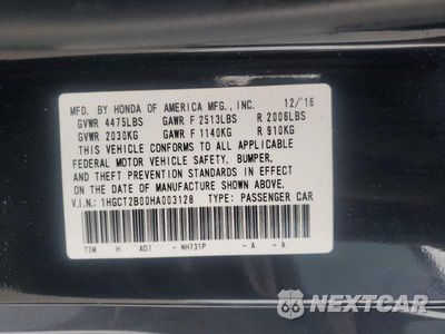 Zdjęcie 12 z 12 samochodu: 2017 HONDA ACCORD TOURING VIN:1HGCT2B00HA003128 - miniatura