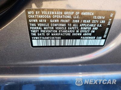 Zdjęcie 12 z 12 samochodu: 2015 VOLKSWAGEN PASSAT SEL VIN:1VWCT7A38FC057895 - miniatura