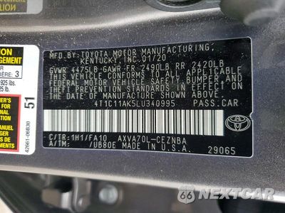 Zdjęcie 12 z 12 samochodu: 2020 TOYOTA CAMRY LE VIN:4T1C11AK5LU340995 - miniatura