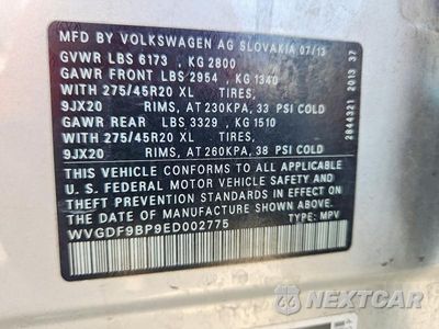 Zdjęcie 14 z 14 samochodu: 2014 VOLKSWAGEN TOUAREG V6 VIN:WVGDF9BP9ED002775 - miniatura