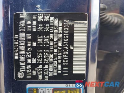 Zdjęcie 13 z 13 samochodu: 2016 KIA SORENTO LX V6 VIN:5XYPGDA54GG163332 - miniatura
