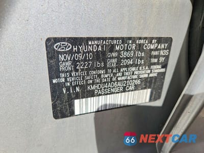 Zdjęcie 12 z 12 samochodu: 2010 HYUNDAI ELANTRA GLS VIN:KMHDU4AD6AU210266 - miniatura