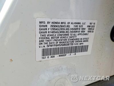 Zdjęcie 13 z 13 samochodu: 2016 HONDA PILOT EXL VIN:5FNYF6H52GB038720 - miniatura