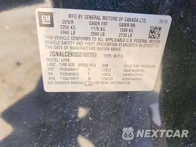 Zdjęcie 13 z 13 samochodu: 2016 CHEVROLET EQUINOX LT VIN:2GNALCEK6G6160769 - miniatura