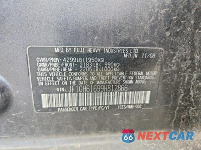 Zdjęcie 12 z 12 samochodu: 2009 SUBARU IMPREZA 2.5I VIN:JF1GH61699H812866 - miniatura