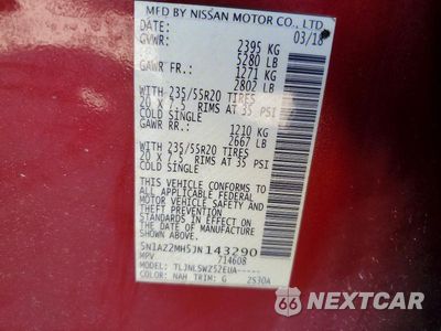 Zdjęcie 14 z 14 samochodu: 2018 NISSAN MURANO PLATINUM VIN:5N1AZ2MH5JN143290 - miniatura