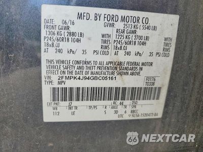 Zdjęcie 14 z 14 samochodu: 2016 FORD EDGE SEL VIN:2FMPK4J94GBC05161 - miniatura