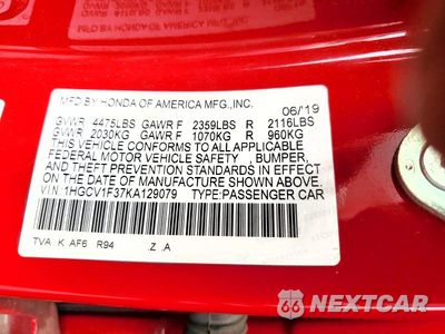 Zdjęcie 13 z 13 samochodu: 2019 HONDA ACCORD SPORT VIN:1HGCV1F37KA129079 - miniatura