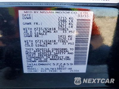 Zdjęcie 14 z 14 samochodu: 2015 INFINITI QX60 BASE VIN:5N1AL0MNXFC522459 - miniatura