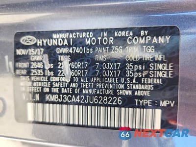 Zdjęcie 13 z 13 samochodu: 2018 HYUNDAI TUCSON SEL VIN:KM8J3CA42JU628226 - miniatura