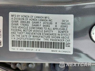 Zdjęcie 12 z 12 samochodu: 2025 HONDA CIVIC SPORT VIN:2HGFE2F53SH521594 - miniatura