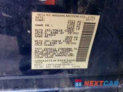 Zdjęcie 12 z 12 samochodu: 2018 NISSAN TITAN SV VIN:1N6AA1E51JN504568 - miniatura