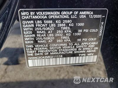 Zdjęcie 13 z 13 samochodu: 2021 VOLKSWAGEN ATLAS CROSS SPORT SE VIN:1V2HC2CA2MC211116 - miniatura
