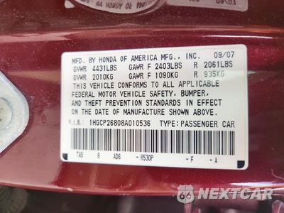 Zdjęcie 13 z 13 samochodu: 2008 HONDA ACCORD EXL VIN:1HGCP26808A010536 - miniatura