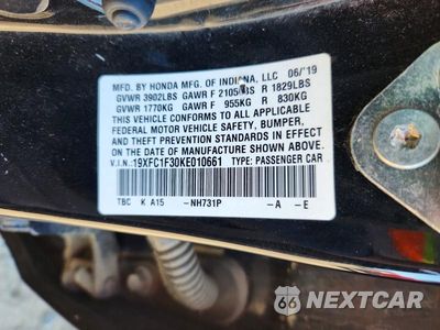 Zdjęcie 12 z 12 samochodu: 2019 HONDA CIVIC EX VIN:19XFC1F30KE010661 - miniatura